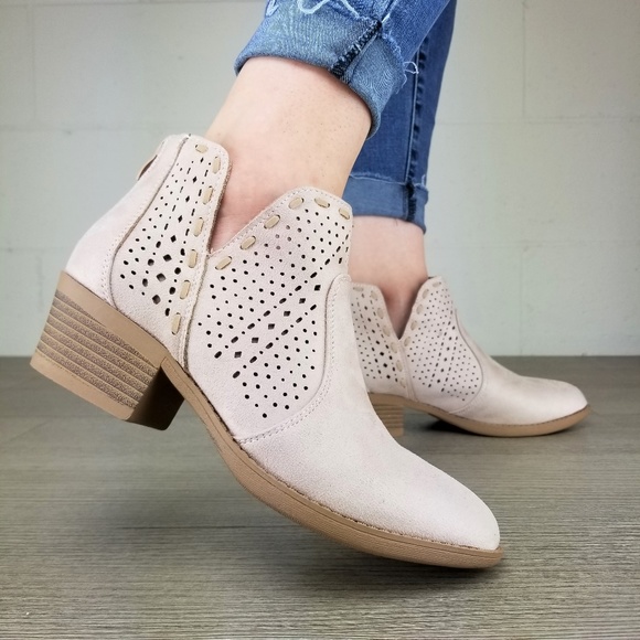 Dusty Rose Perforated Cut Ankle Booties- B1 - Picture 3 of 8